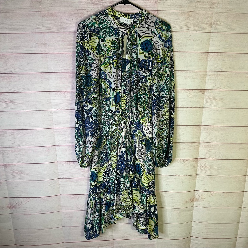 A.L.C. Sidney NEW 100% Silk Blue Green White Dress‎ Size 2